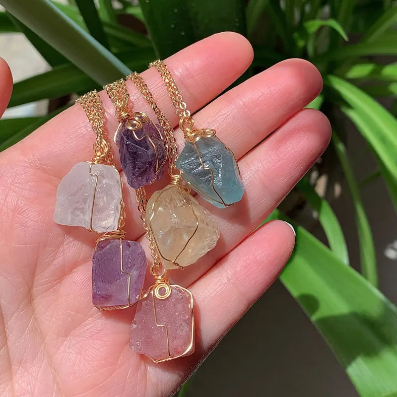 Raw Crystal Wire Wrap Gold Necklaces | necklace | Wiccan Center