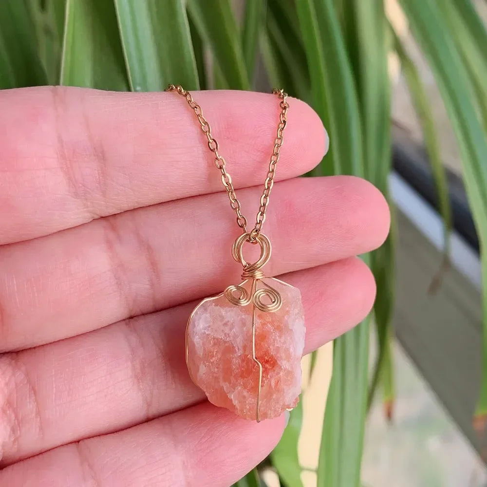Raw Crystal Wire Wrap Gold Necklaces | necklace | Wiccan Center