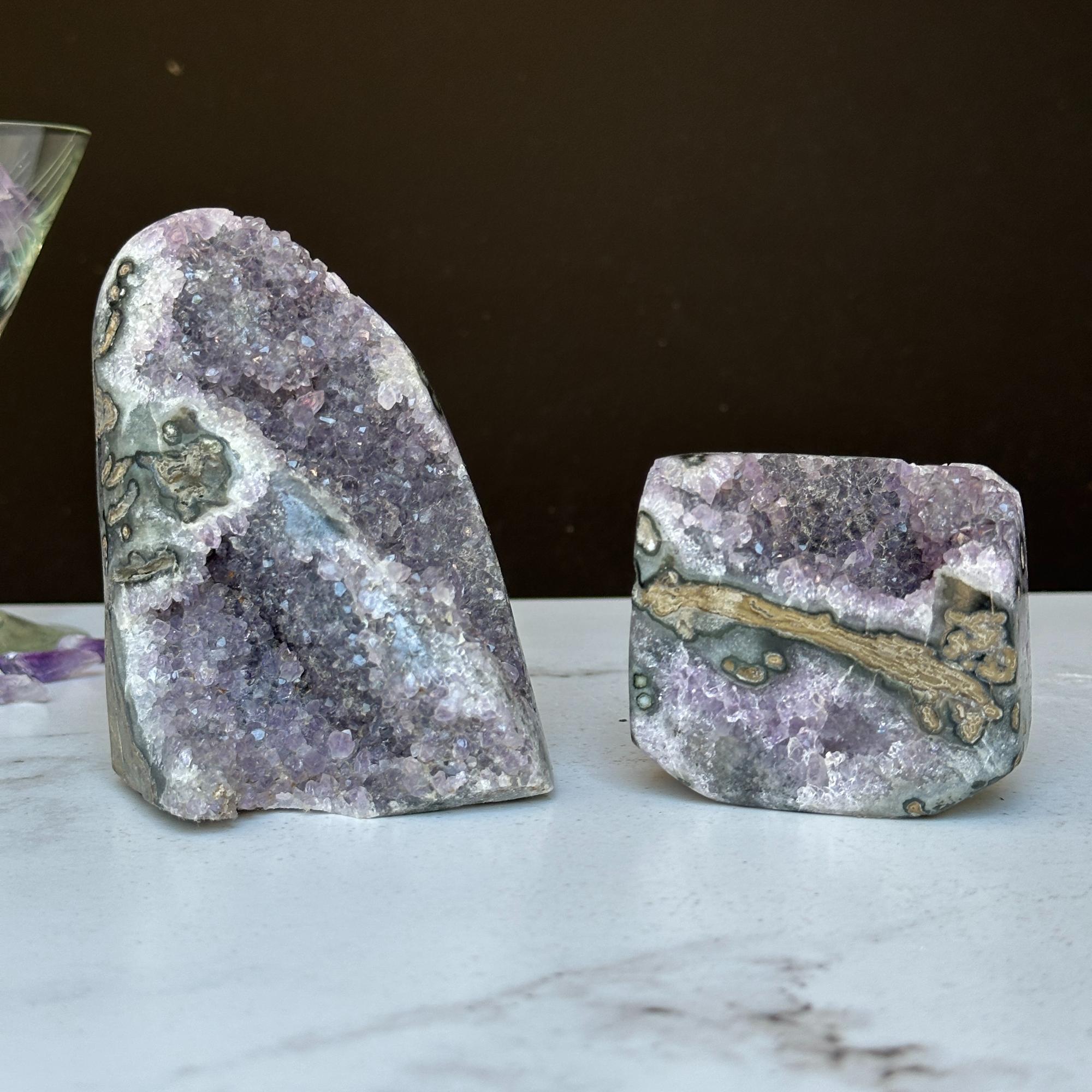 Stunning Amethyst Clusters with Agate Formation, 2 pieces 3 Lbs | Amethyst Geodes | Wiccan Center