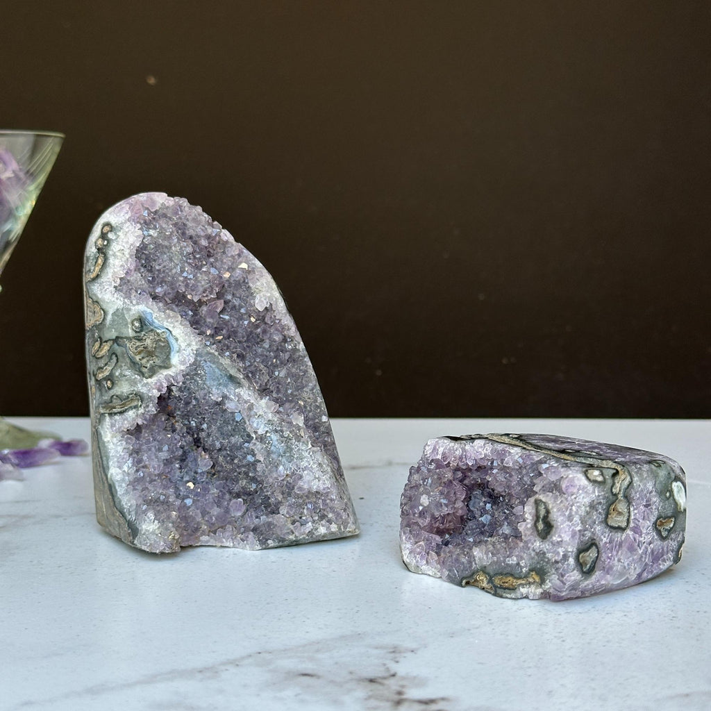 Stunning Amethyst Clusters with Agate Formation, 2 pieces 3 Lbs | Amethyst Geodes | Wiccan Center