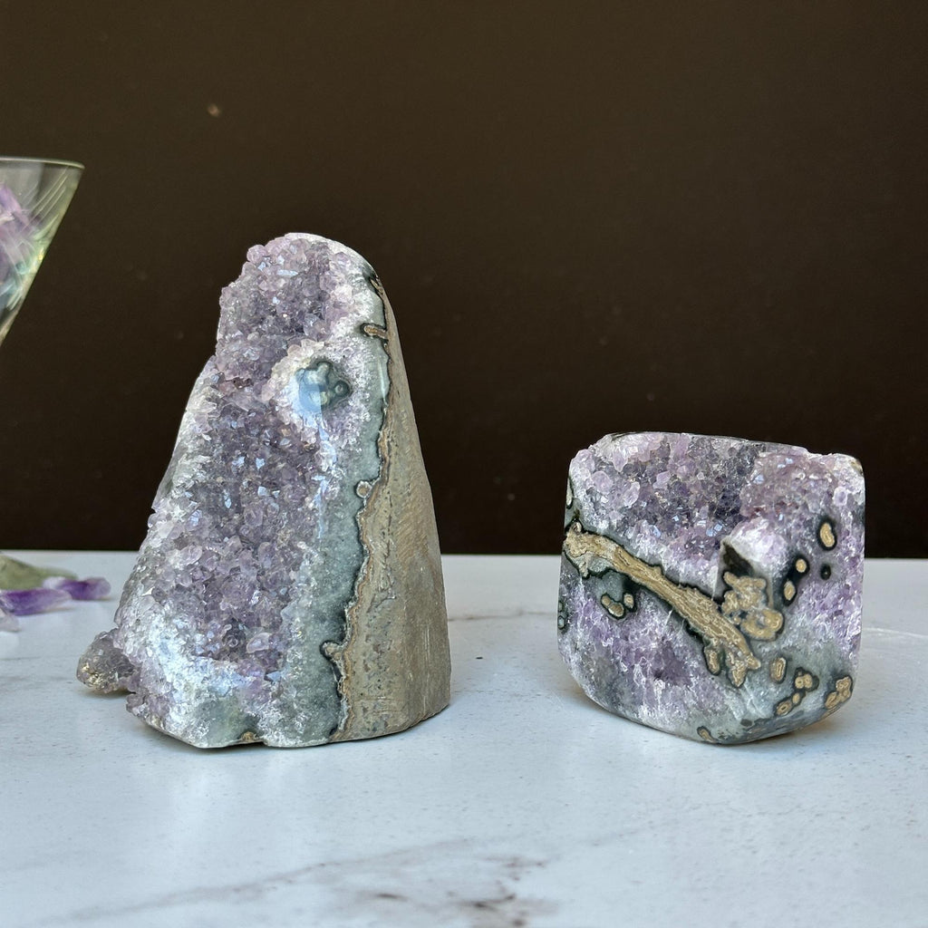 Stunning Amethyst Clusters with Agate Formation, 2 pieces 3 Lbs | Amethyst Geodes | Wiccan Center