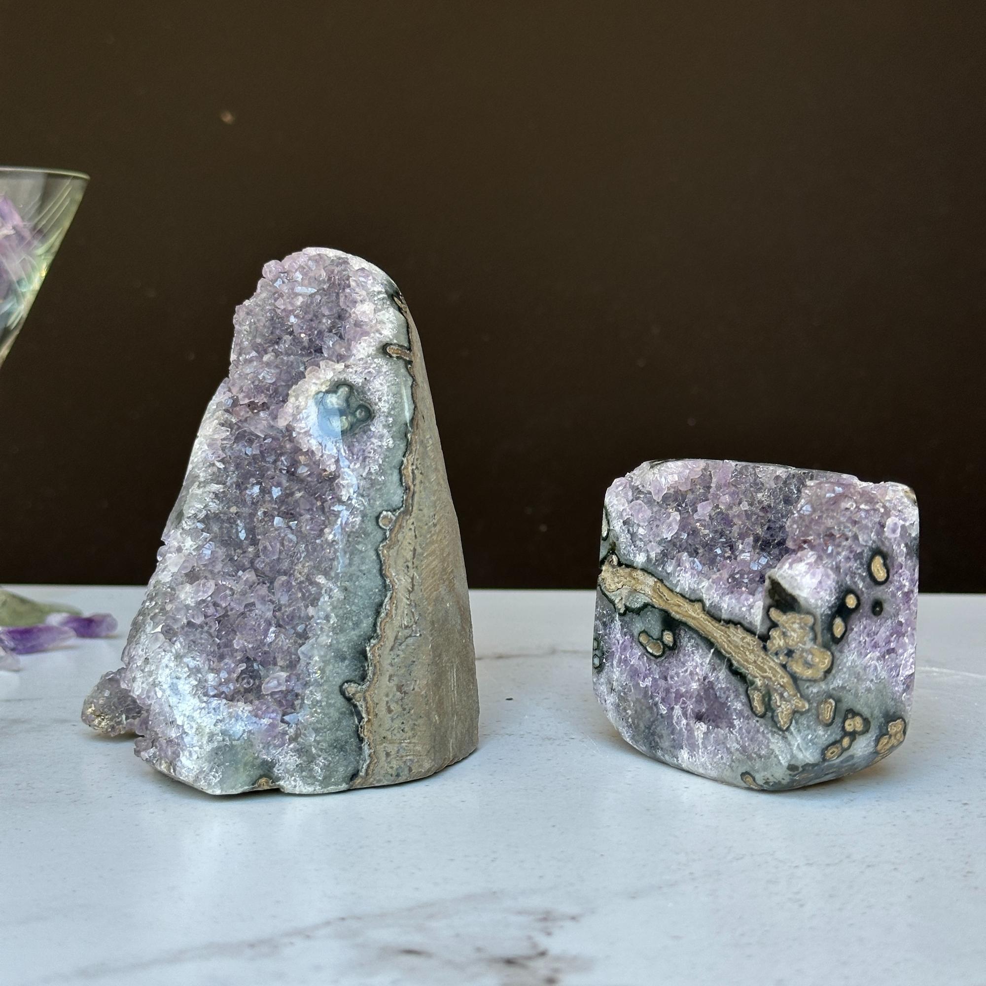 Stunning Amethyst Clusters with Agate Formation, 2 pieces 3 Lbs | Amethyst Geodes | Wiccan Center