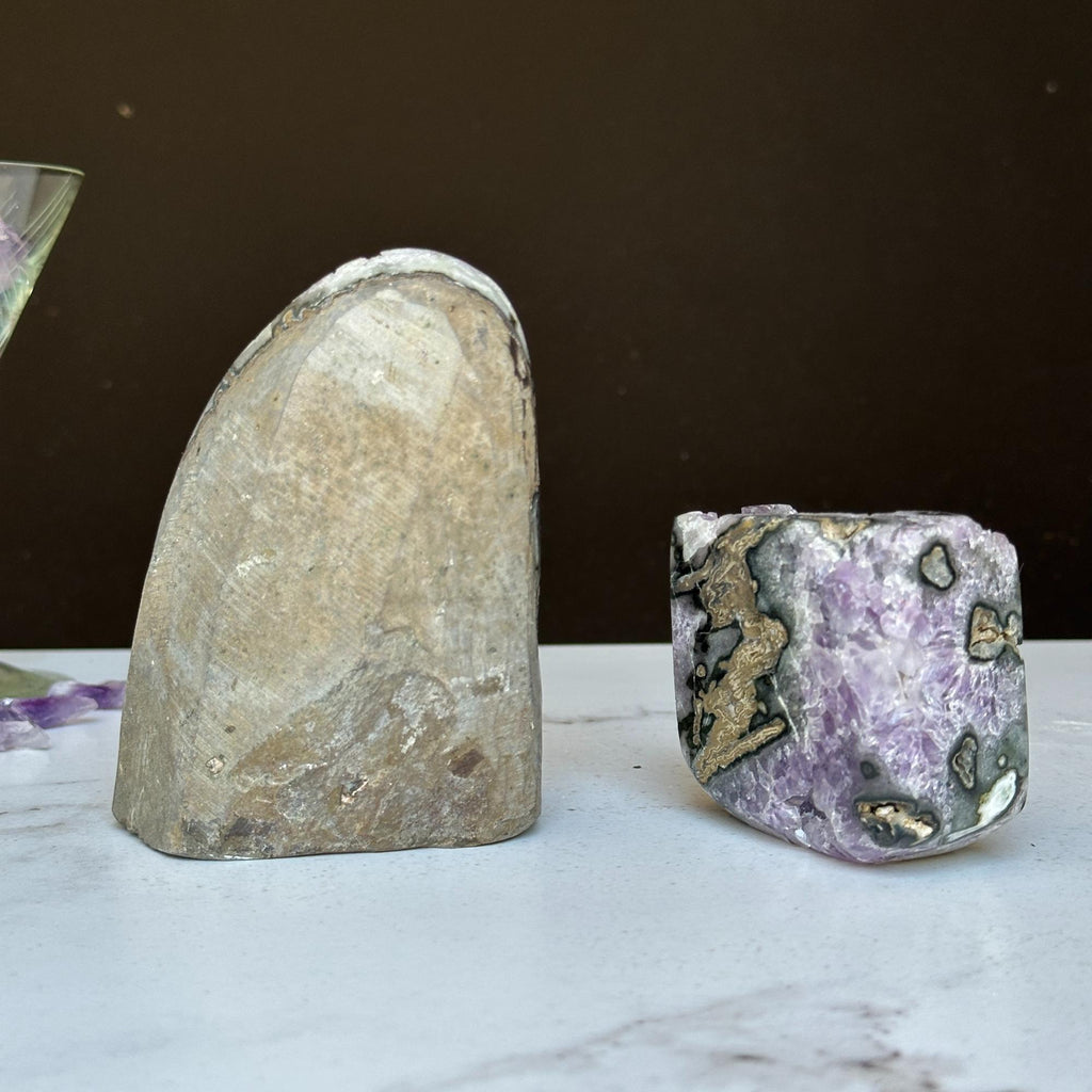 Stunning Amethyst Clusters with Agate Formation, 2 pieces 3 Lbs | Amethyst Geodes | Wiccan Center