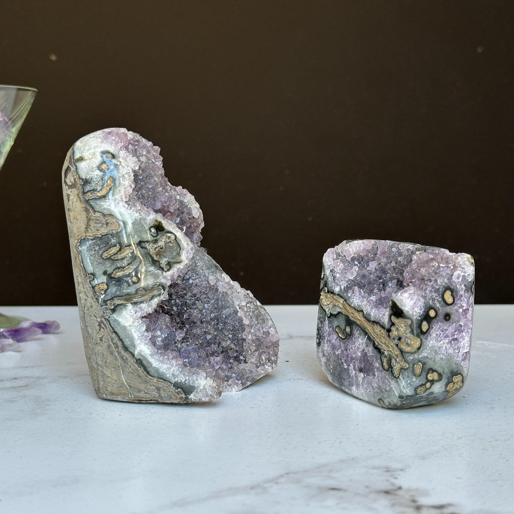 Stunning Amethyst Clusters with Agate Formation, 2 pieces 3 Lbs | Amethyst Geodes | Wiccan Center
