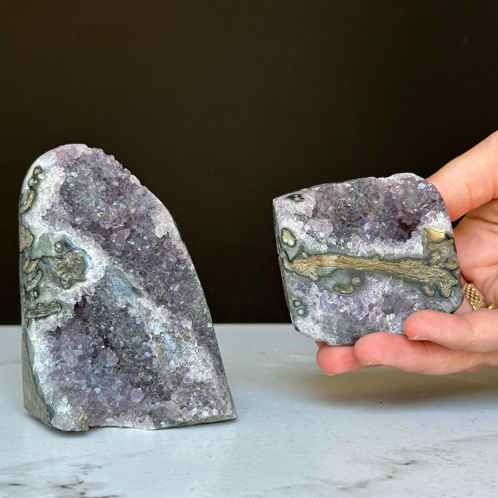Stunning Amethyst Clusters with Agate Formation, 2 pieces 3 Lbs | Amethyst Geodes | Wiccan Center