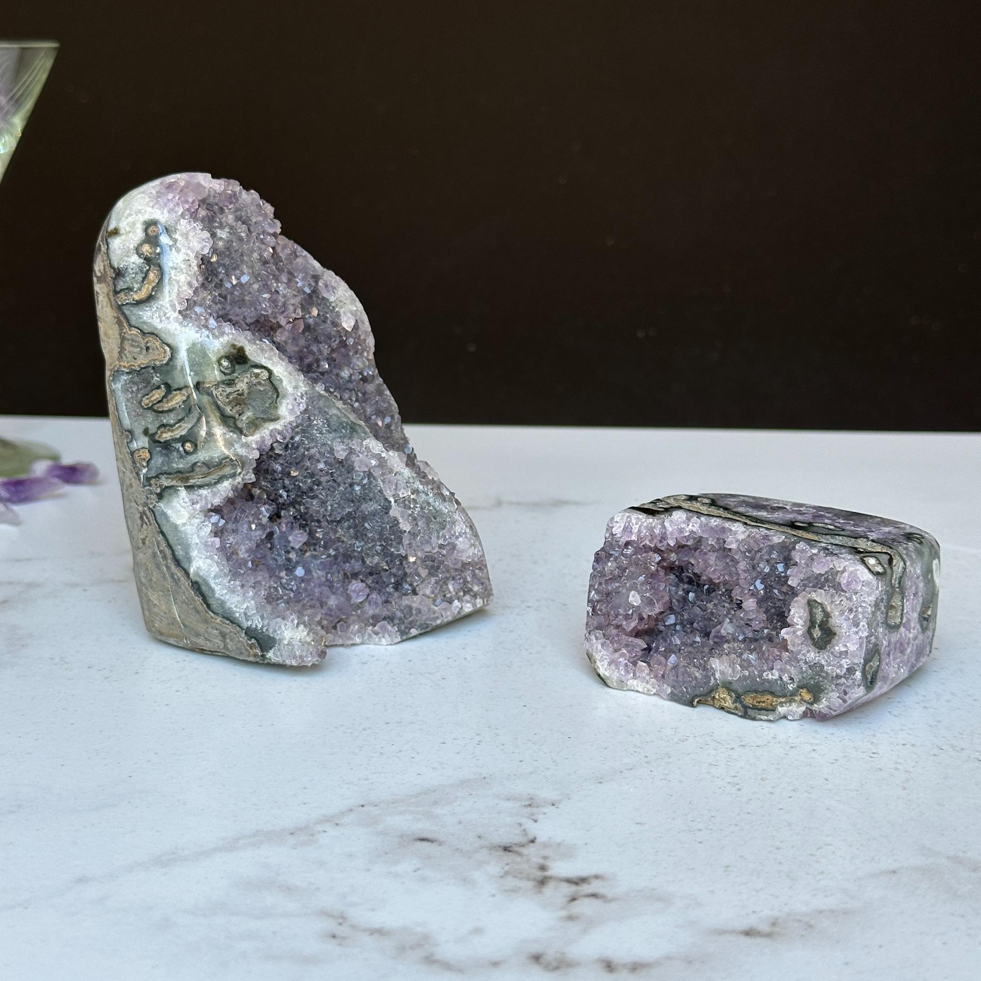 Stunning Amethyst Clusters with Agate Formation, 2 pieces 3 Lbs | Amethyst Geodes | Wiccan Center