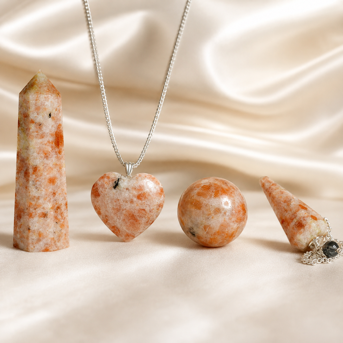 Sunstone Crystal Gift Set For Emotional Support and Protection, Real Polished Gemstones. | Merkaba & Platonic Solids | Wiccan Center