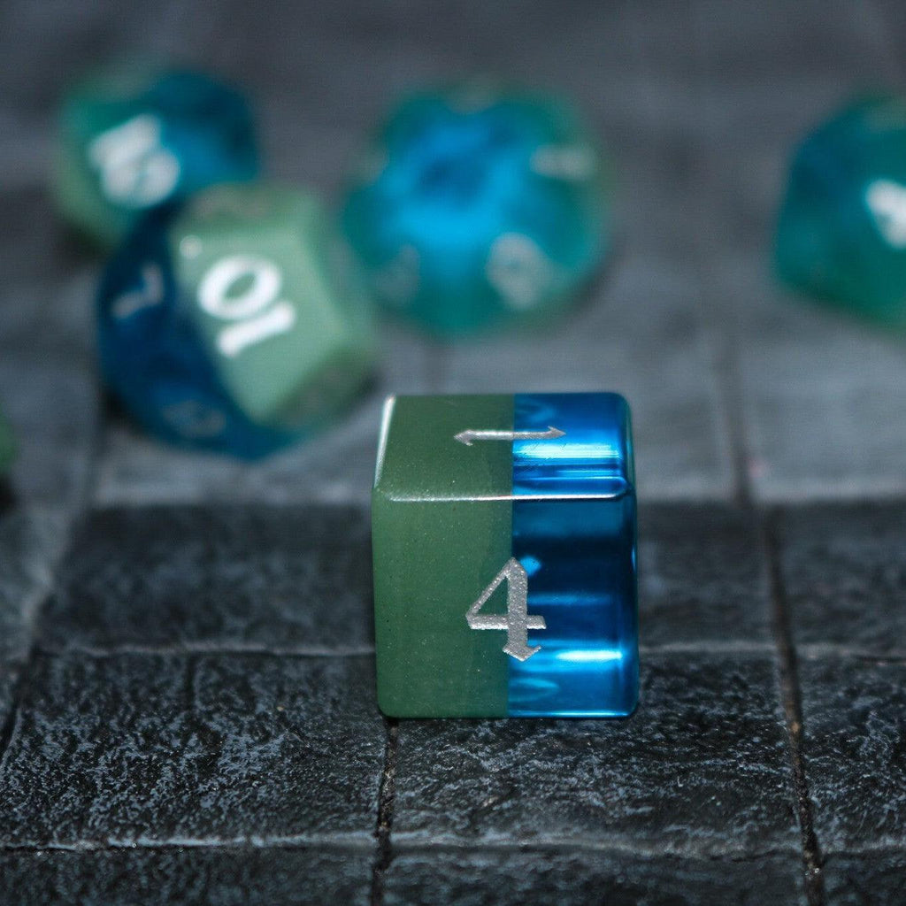 Synthetic Gemstone Two Tone Blue/Green Hand Carved DND Dice Set | Gemstone Dice | Wiccan Center