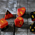 Synthetic Gemstone Two Tone Red/Black Hand Carved DND Dice Set | Gemstone Dice | Wiccan Center