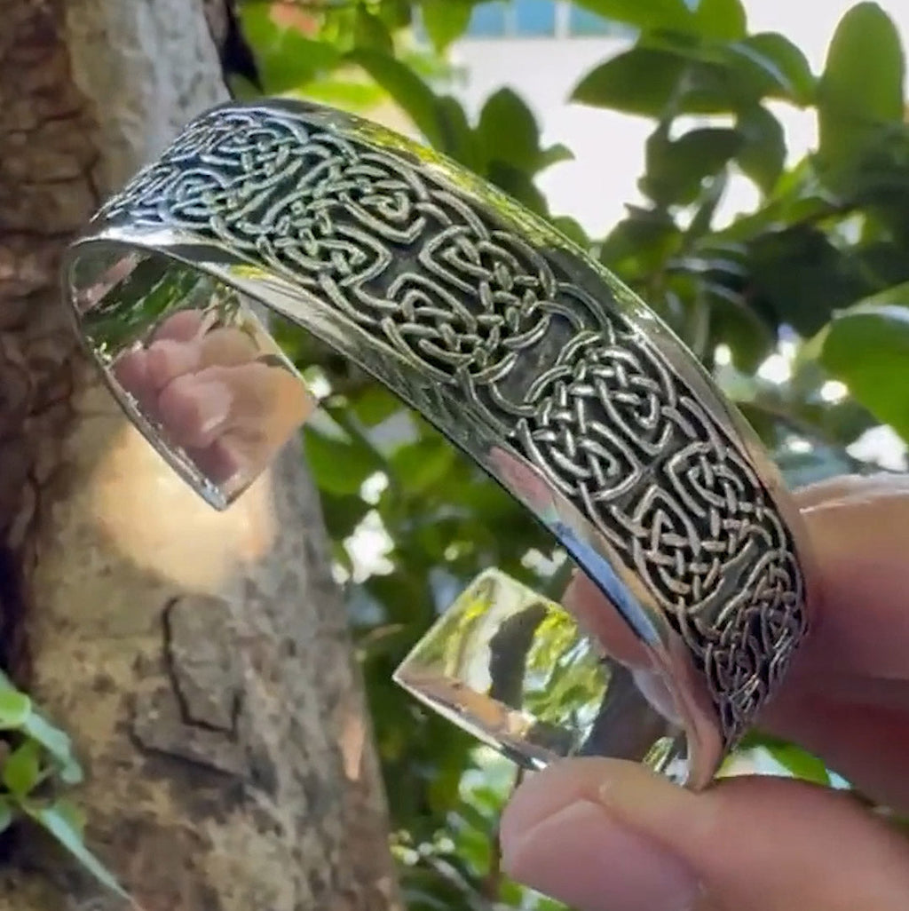 Large Celtic Knotwork Sterling Silver Cuff Bracelet TBA209 Elegant Statement Jewelry