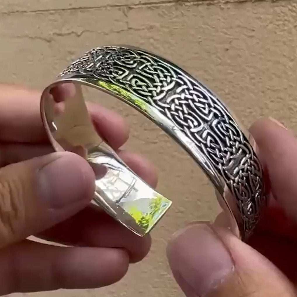 Large Celtic Knotwork Sterling Silver Cuff Bracelet TBA209 Elegant Statement Jewelry