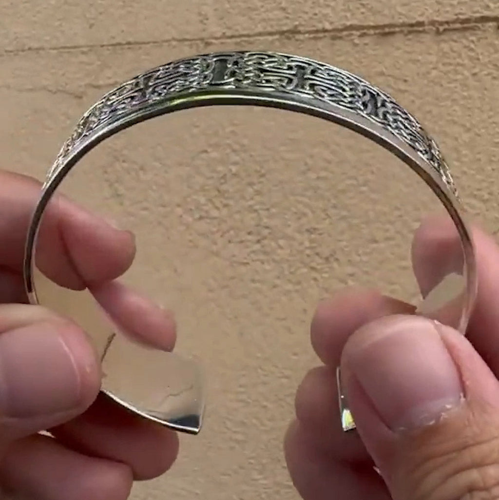 Large Celtic Knotwork Sterling Silver Cuff Bracelet TBA209 Elegant Statement Jewelry