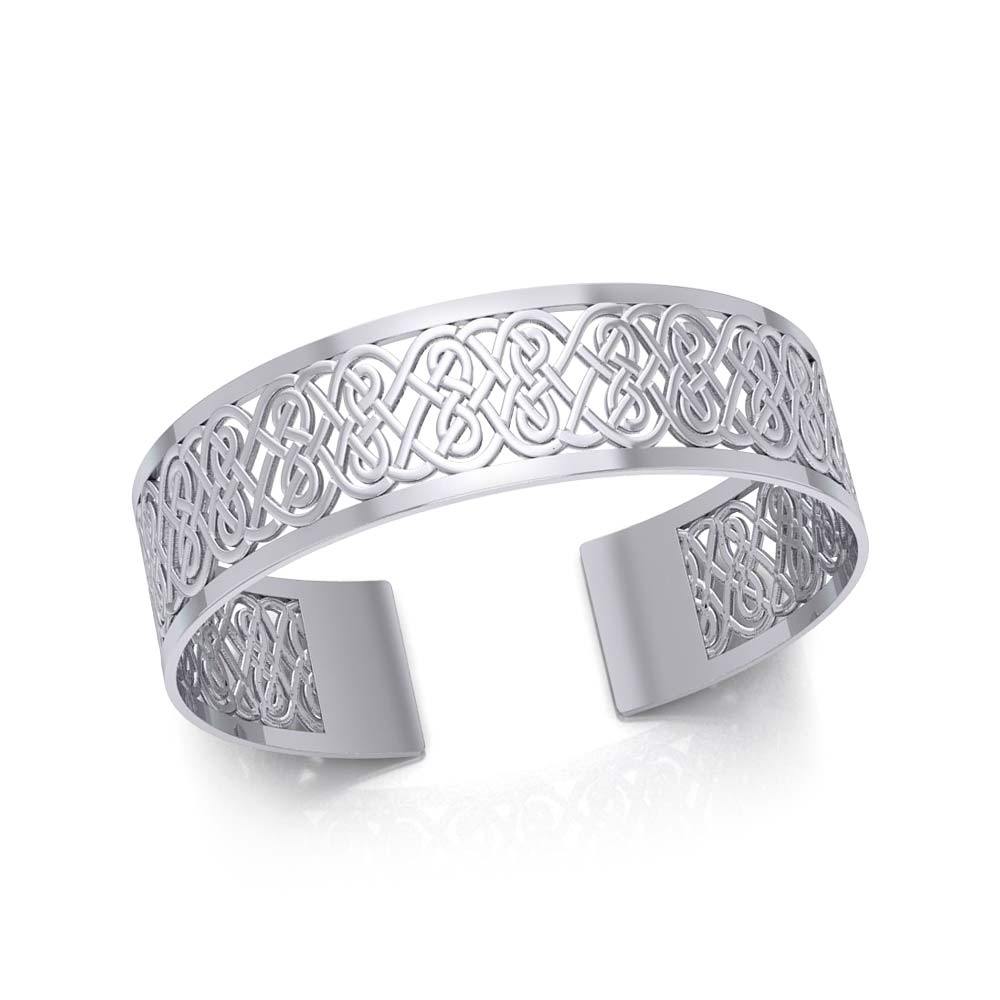 Large Celtic Knot Sterling Silver Cuff Bracelet With Intricate Interwoven Knot Design TBA210