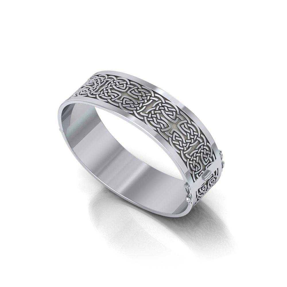 Large Silver Solid Sterling Celtic Knot Bangle With Open Lock TBA213 Handcrafted Elegance For Timeless Celtic Style