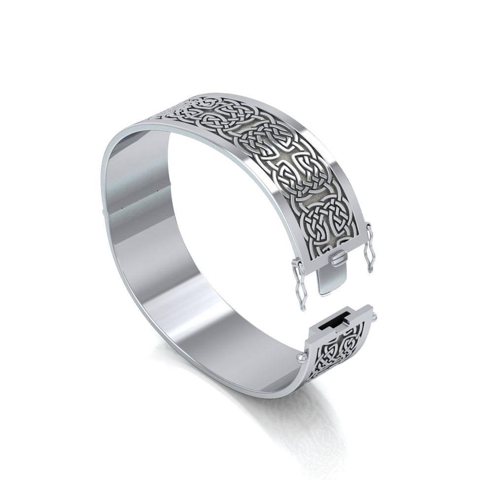 Large Silver Solid Sterling Celtic Knot Bangle With Open Lock TBA213 Handcrafted Elegance For Timeless Celtic Style