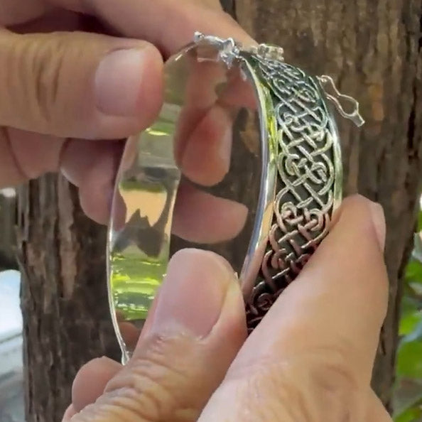 Large Sterling Silver Solid Celtic Knot Bangle With Open Lock Clasp TBA215 By Peter Stone