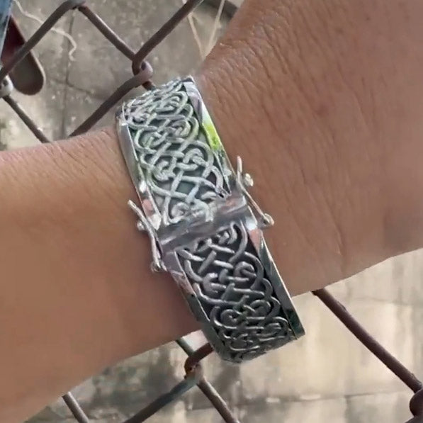 Large Sterling Silver Solid Celtic Knot Bangle With Open Lock Clasp TBA215 By Peter Stone