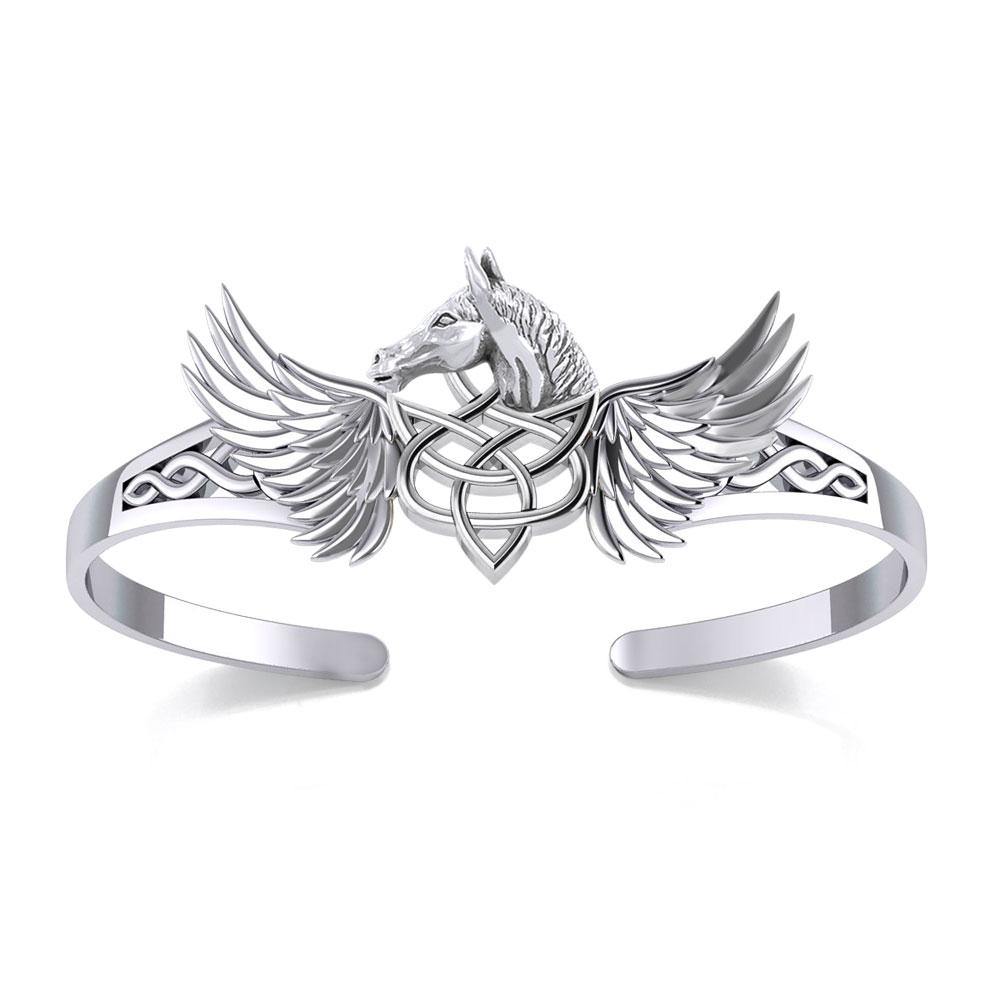 Celtic Pegasus Horse with Wing Silver Cuff Bracelet TBA276