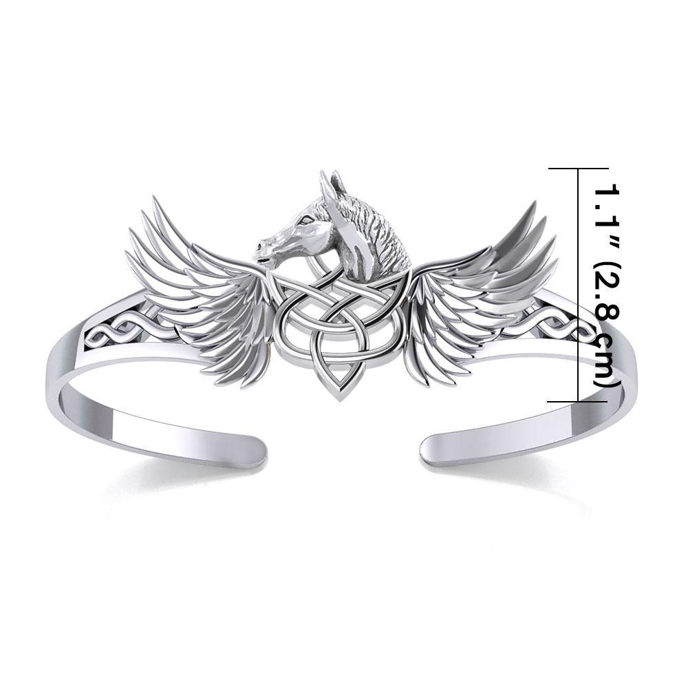Celtic Pegasus Horse with Wing Silver Cuff Bracelet TBA276