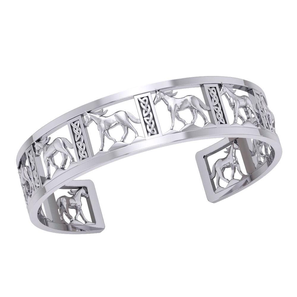 Celtic Horse Equestrian Sterling Silver Cuff Bracelet TBA277