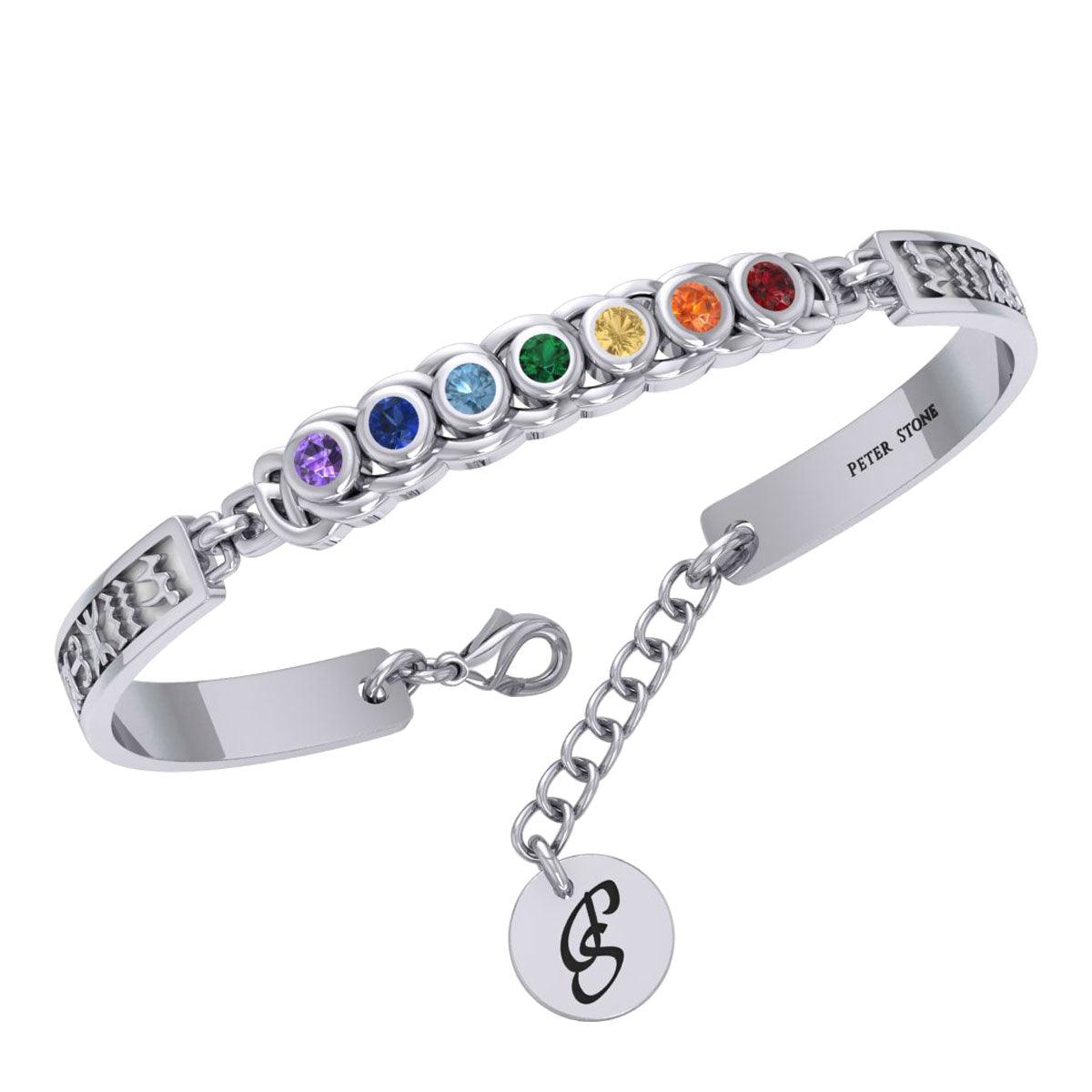 Celtic Sterling Silver Bracelet with Chakra Gemstones and Astrology Symbols TBA286