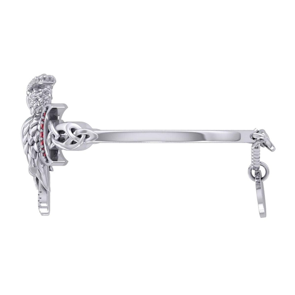 Great Horned Owl with Crescent Moon and Celtic Heart Silver Cuff Bracelet TBA290