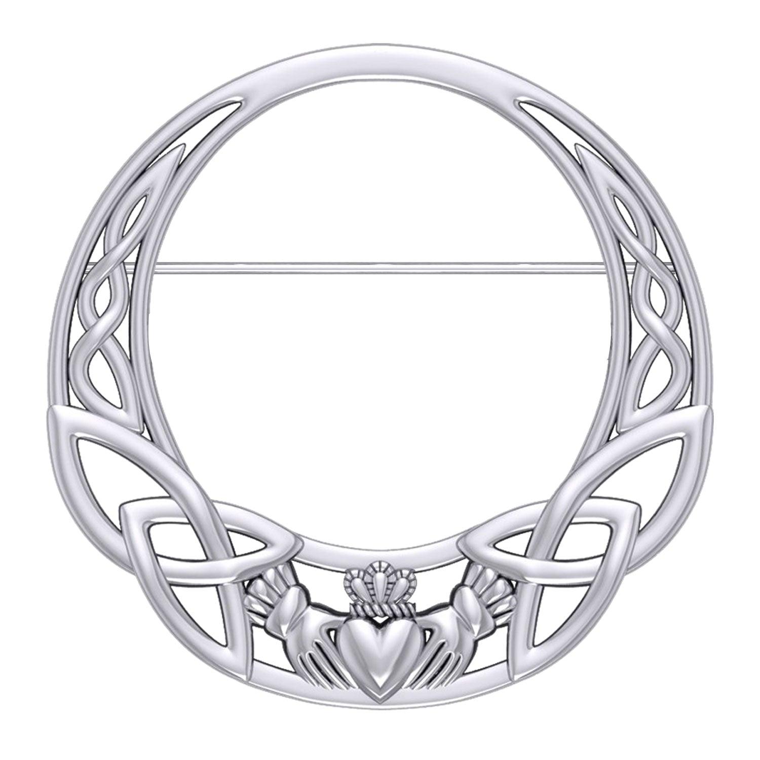 Celtic Claddagh Heritage: Sterling Silver Brooch by Peter Stone Jewelry - Traditional Irish Symbolism TBC168