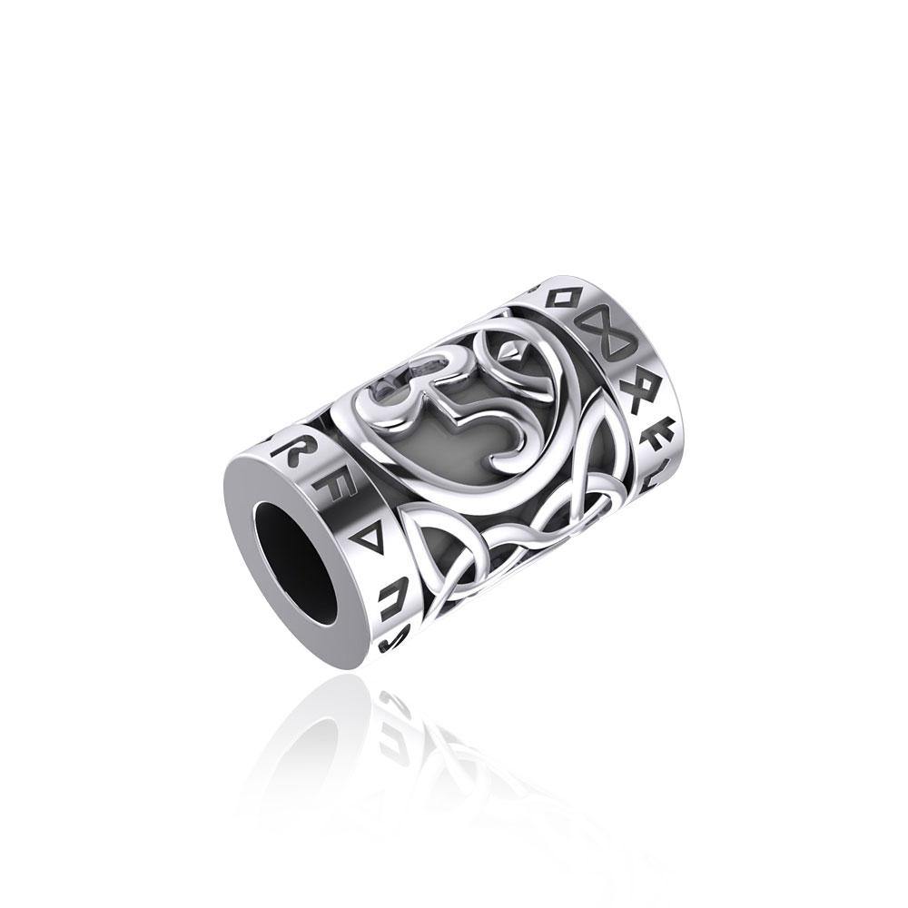 Om Symbol in Circle with Rune Symbol and Celtic Accented Sterling Silver Bead TBD369