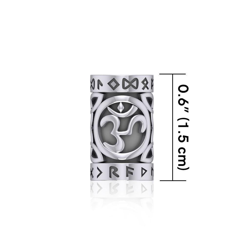 Om Symbol in Circle with Rune Symbol and Celtic Accented Sterling Silver Bead TBD369
