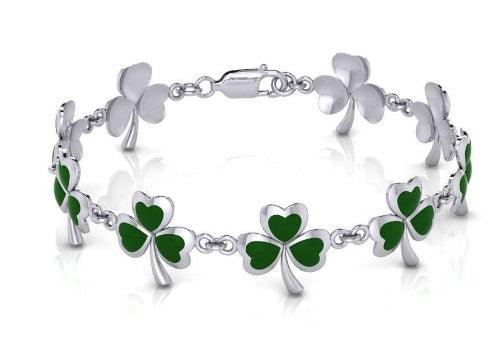 One of Celtic's epitome ~ Sterling Silver Jewelry Shamrock Link Bracelet TBG744