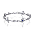 Celtic Irish Claddagh & Shamrock Sterling Silver Link Bracelet With Gems TBL085