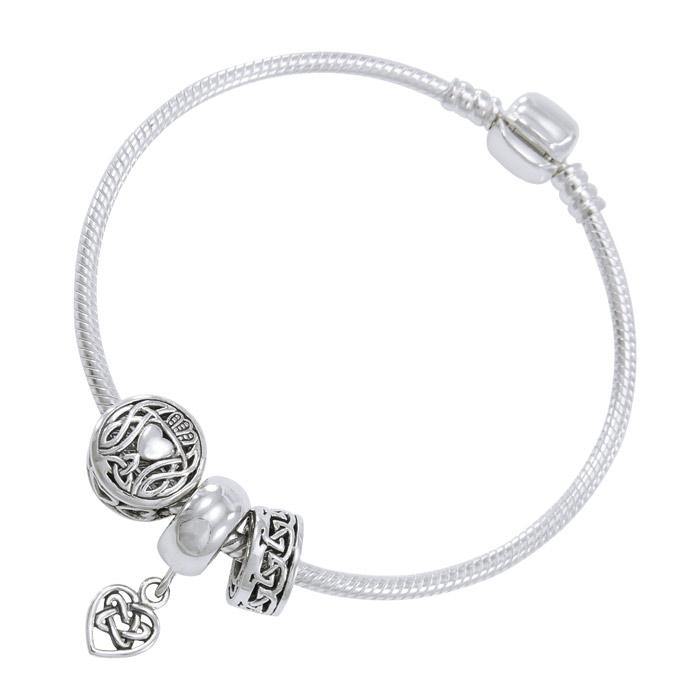 Sterling Silver Celtic Heart Bead Bracelet Claddagh Design TBL351 Handcrafted Irish Jewelry