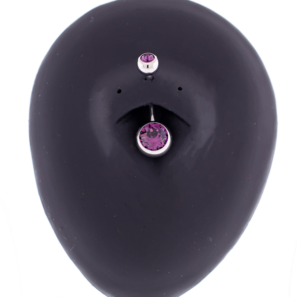 Steel Double Gem Navel Ring - Internally Threaded | Internally Threaded Navel Rings | Wiccan Center
