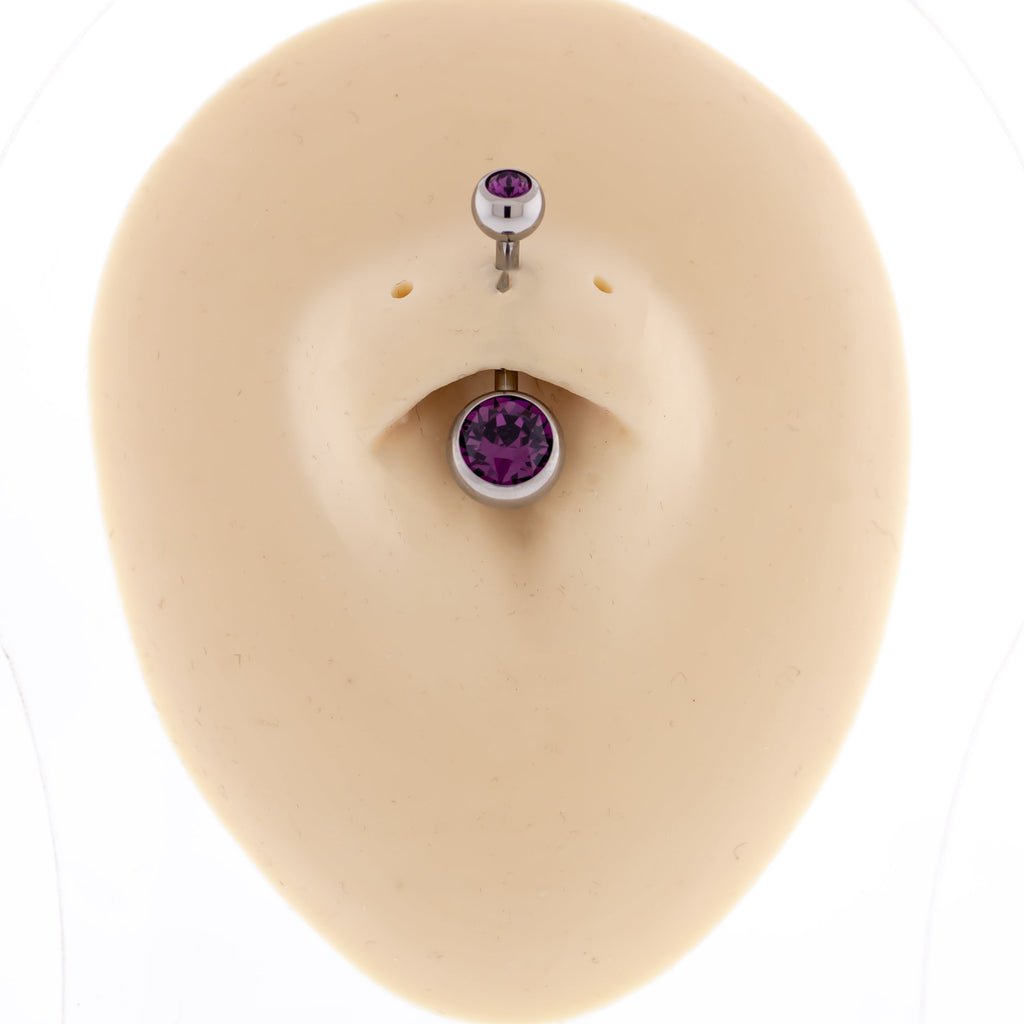 Steel Double Gem Navel Ring - Internally Threaded | Internally Threaded Navel Rings | Wiccan Center