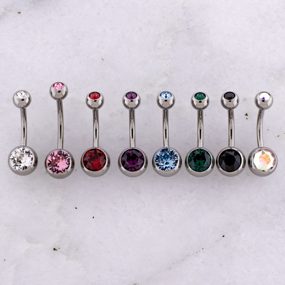 Steel Double Gem Navel Ring - Internally Threaded | Internally Threaded Navel Rings | Wiccan Center