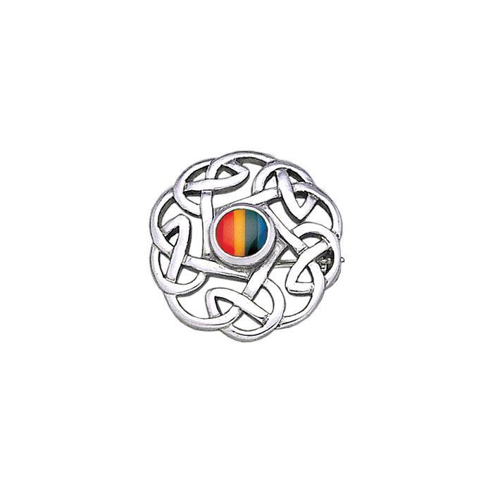 Rainbow Celtic Knots Sterling Silver Brooch TBR185R