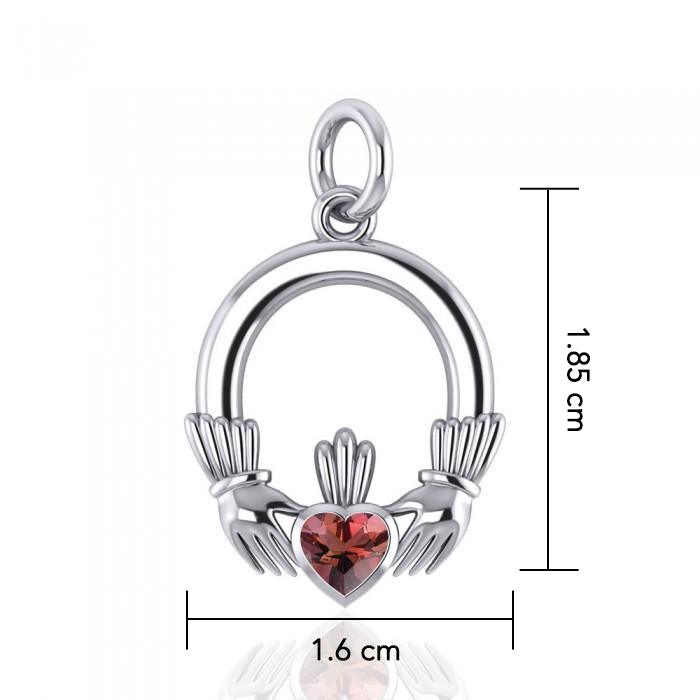 Celtic Knotwork Claddagh Sterling Silver Charm with Gemstone TC318