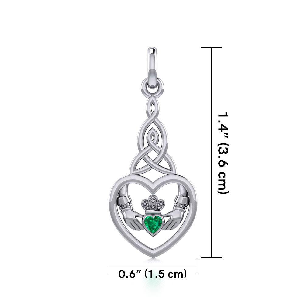 Heart Claddagh with Celtic Trinity Knot Silver Charm with Gemstone TCM667