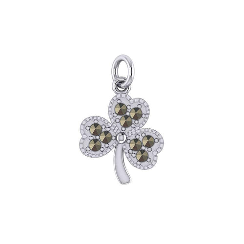 A young spring of luck and happiness Silver Celtic Shamrock Charm with Marcasite TCM668 | Charm | Wiccan Center