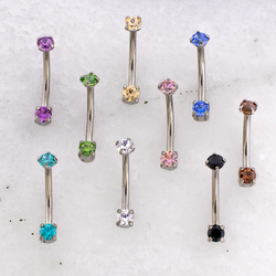 16G Prong Set Premium Zirconia Curved Barbell | Internally Threaded Curved Barbells | Wiccan Center