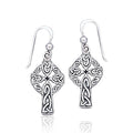 Celtic Knotwork with Celtic Cross Sterling Silver Earrings TE1019