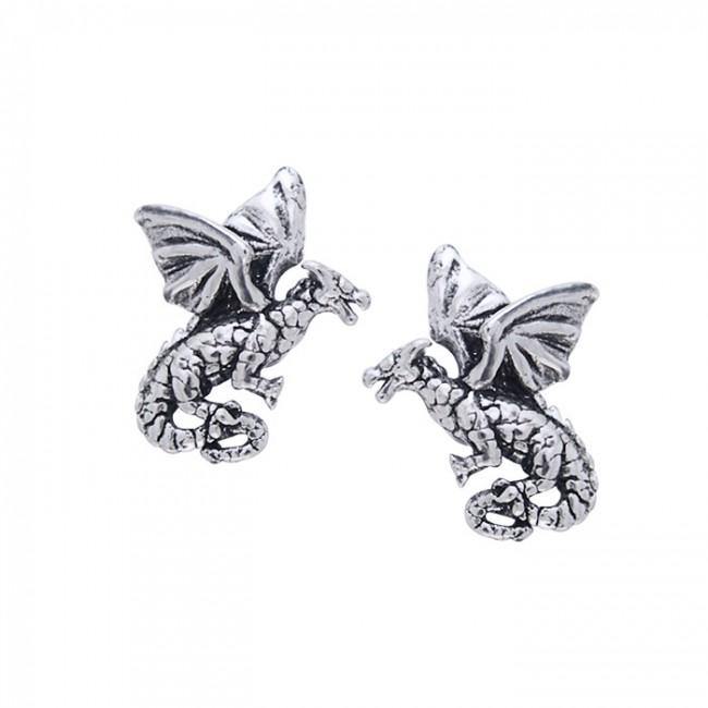 Small Flying Dragons Sterling Silver Post Earrings TE1156