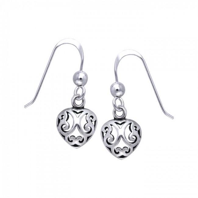 Celtic Heart Spiral Filigree Sterling Silver Earrings TE754