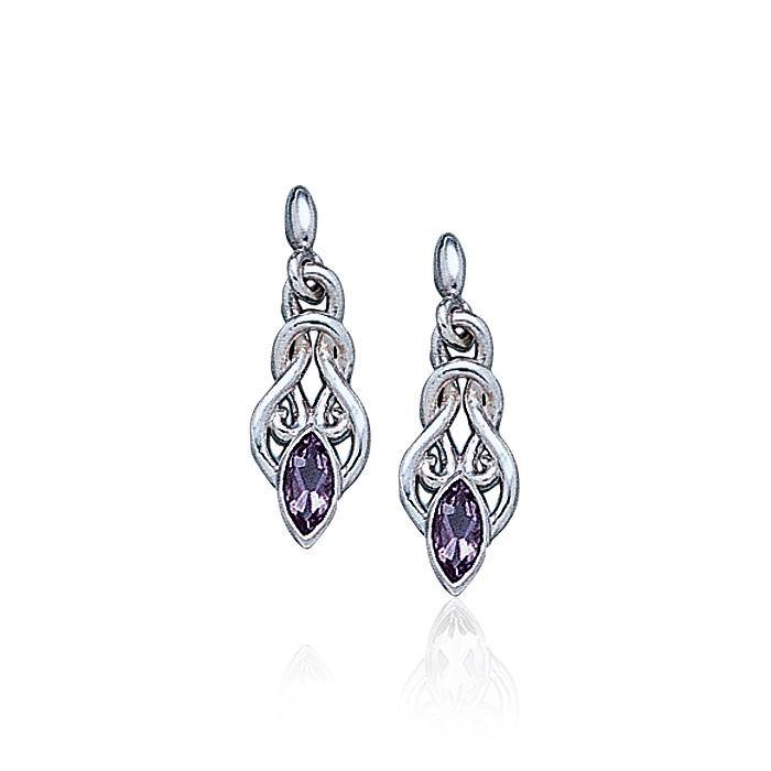 Celtic Knotwork Sterling Silver Post Earrings With Gems TE861