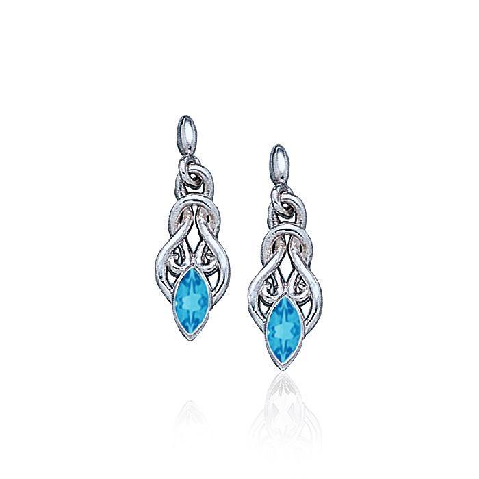Celtic Knotwork Sterling Silver Post Earrings With Gems TE861