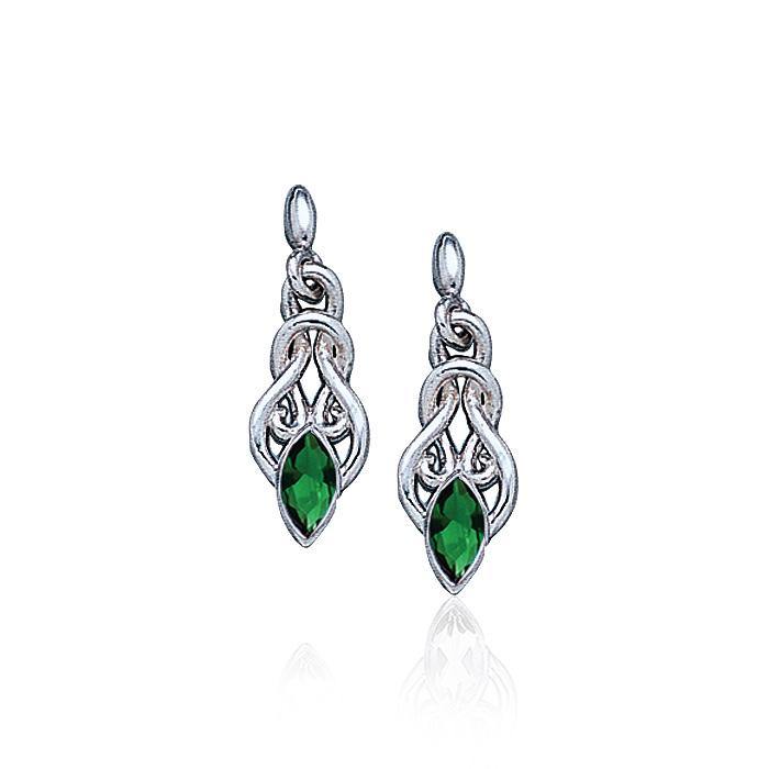 Celtic Knotwork Sterling Silver Post Earrings With Gems TE861