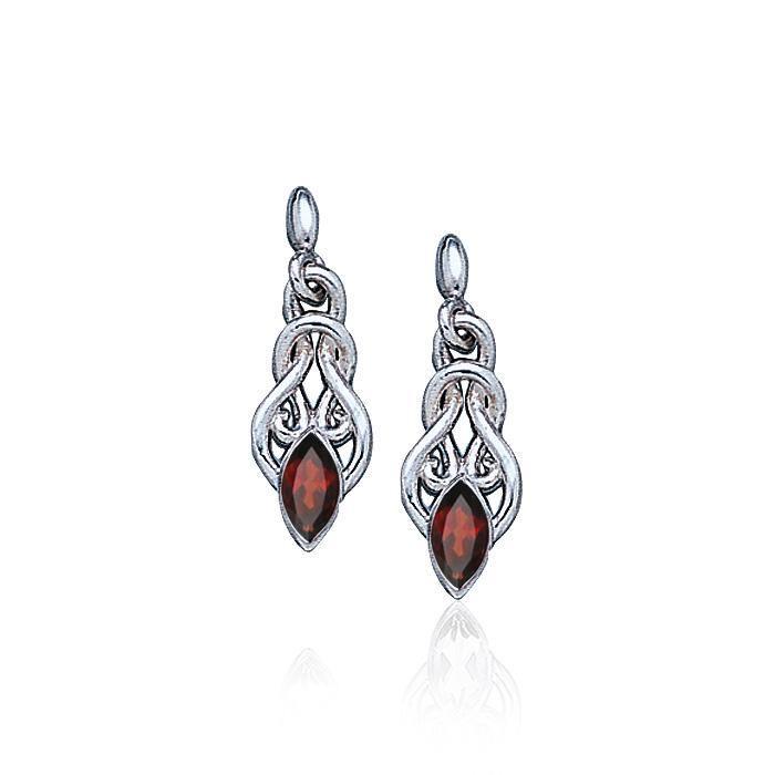 Celtic Knotwork Sterling Silver Post Earrings With Gems TE861