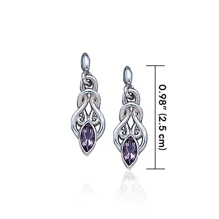 Celtic Knotwork Sterling Silver Post Earrings With Gems TE861