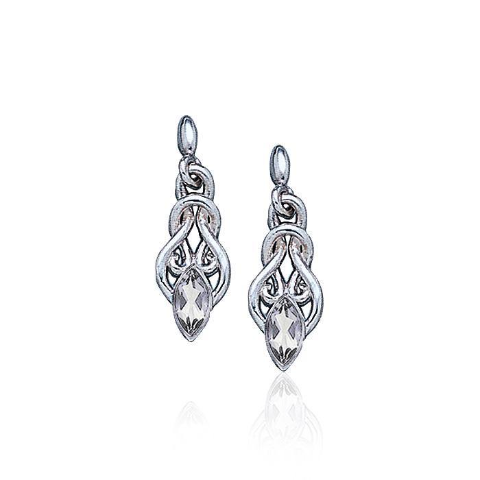 Celtic Knotwork Sterling Silver Post Earrings With Gems TE861