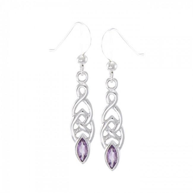 Celtic Knotwork Sterling Silver Earrings With Gems TE862